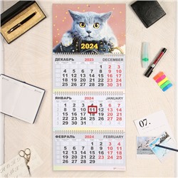 Календарь квартальный, трио "Кот" 2024 год, 30х69 см