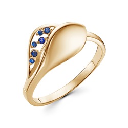 Позолоченное кольцо с фианитами синего цвета - 1401 - п
