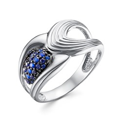 Серебряное кольцо с фианитами синего цвета - 1399