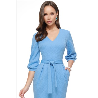 Платье теплое трикотажное голубое с рукавом три четверти