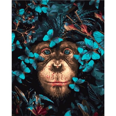 Картина по номерам "Шимпанзе в цветах" 50х40см (Шимпанзе в цветах)