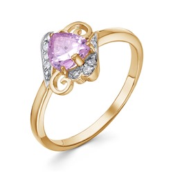 Позолоченное кольцо с розовым фианитом -  1384 - п