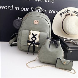 Комплект рюкзак из 3 предметов, арт Р77, цвет:зелёный на шнурке