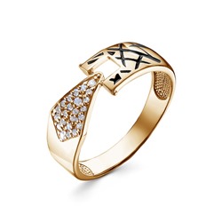 Позолоченное кольцо с бесцветными фианитами и эмалью - 1282 - п
