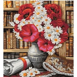 Картина по номерам "Цветы в библиотеке" 50х40см (Цветы в библиотеке)