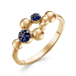 Позолоченное кольцо с фианитами синего цвета - 1404 - п