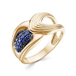 Позолоченное кольцо с фианитами синего цвета - 1399 - п